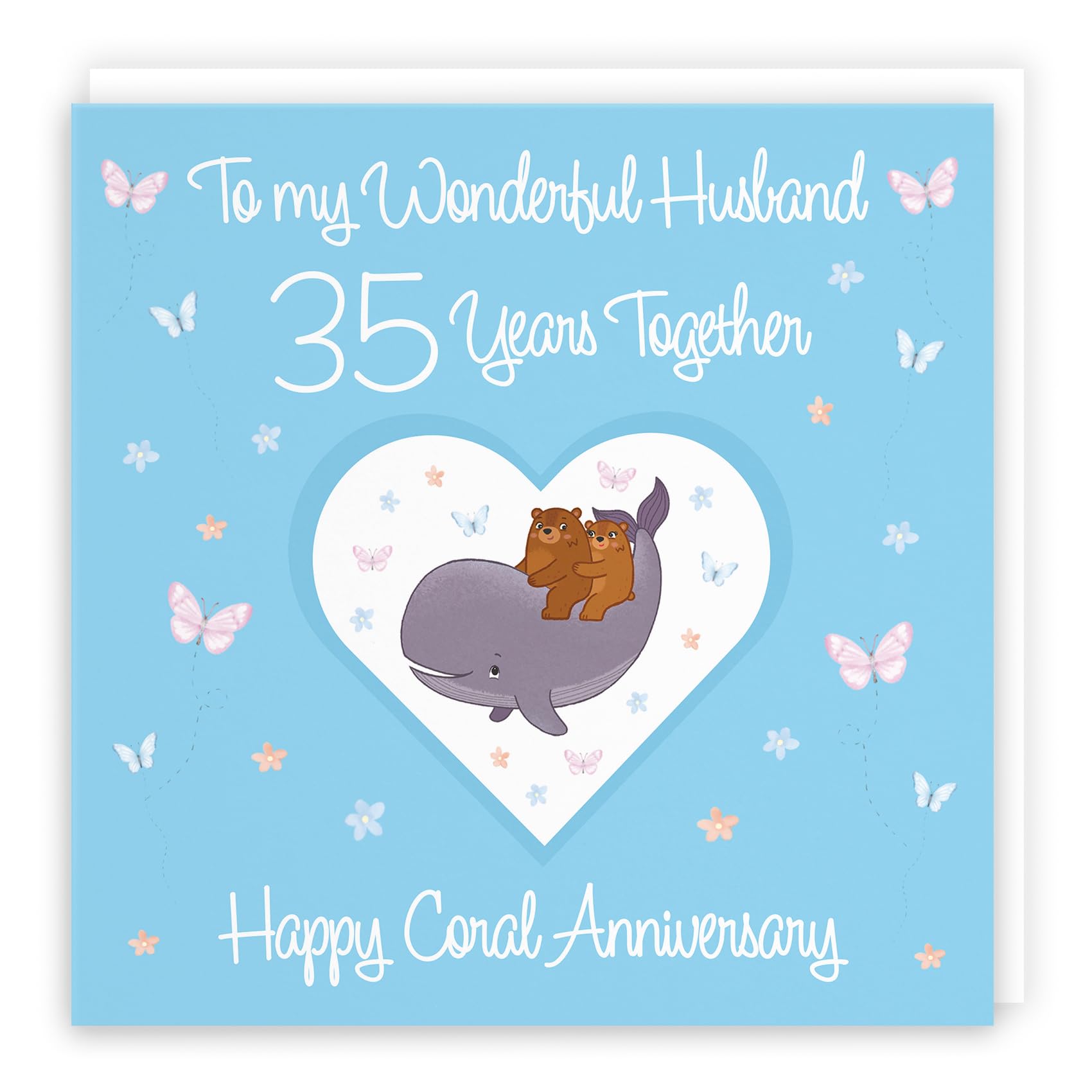 Hunts England - Large Husband 35th Anniversary Card - 35 Years - Coral Anniversary - Romantic Meadows - Fun Card - 35th Anniversary Card For Husband - 210 x 210 mm