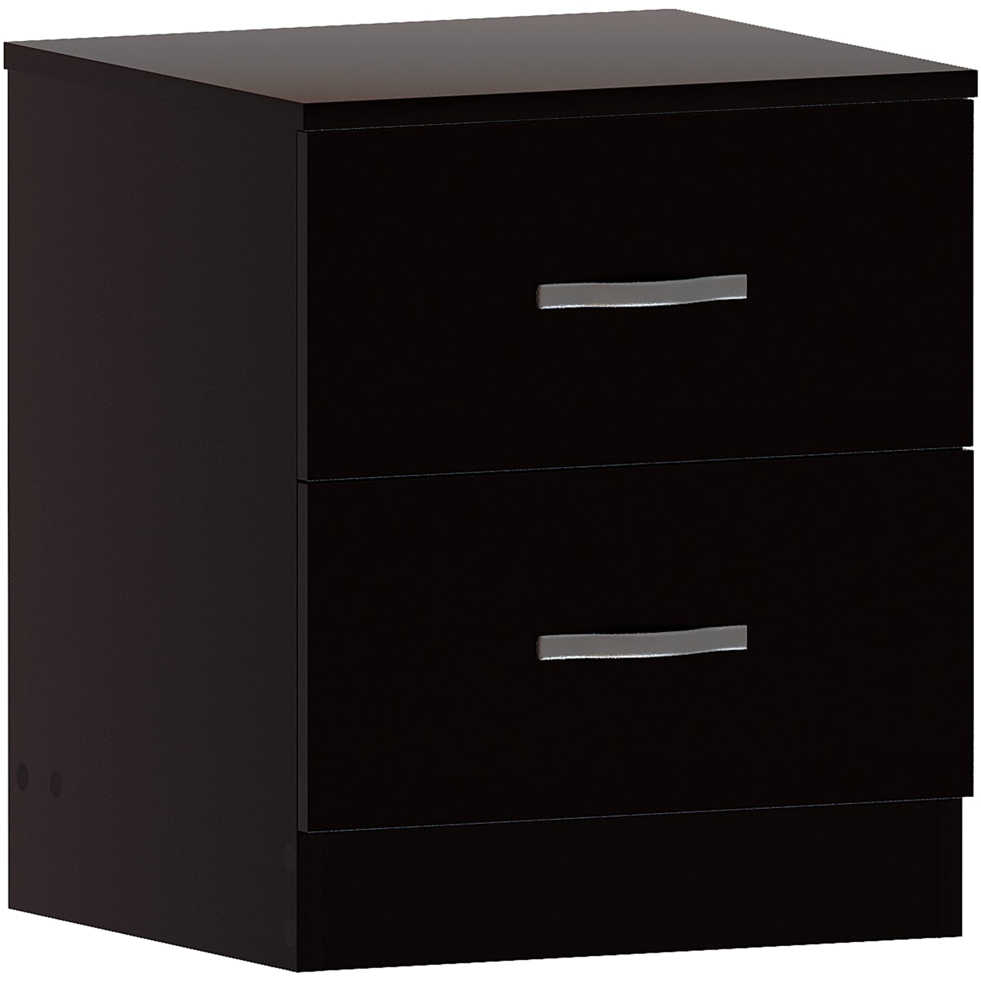 Vida Designs Large Black Bedside Cabinet, 2 Drawer With Metal Handles and Runners, Unique Anti-Bowing Drawer Support, Riano Bedroom Furniture