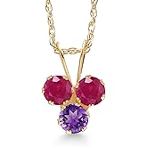 Gem Stone King 14K Yellow Gold Red Ruby and Purple Amethyst 3-Stone Pendant Necklace For Women (0.41 Cttw, Gemstone July Birthstone, Round 3MM, 18 Inch Chain)