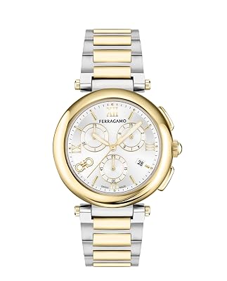 Ferragamo Ferragamo Legacy Collection Luxury Womens Watch Timepieces with a Two Tone Bracelet and Case Featuring a Silver Dial