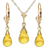 Galaxy Gold GG 14k Solid Gold Jewelry Set: Natural Briolette Citrine Pendant Necklace and Dangle Earrings