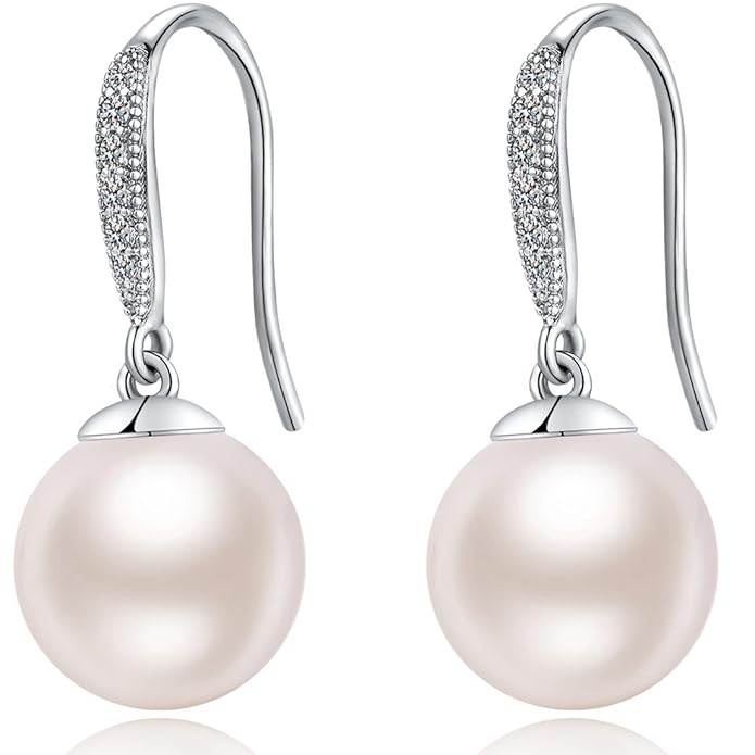ohrringe silber perlen ohrringe-perlenohrringe silber 925 ohrringe perlen haengend mit 10MM creolen mit perlen silber
