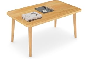 Funecy Square Coffee Table Low Table with 4 Solid Wood Sturdy Legs, Floor Table Desk for Sitting on The Floor, Storage and Living Room Furniture (Natural)