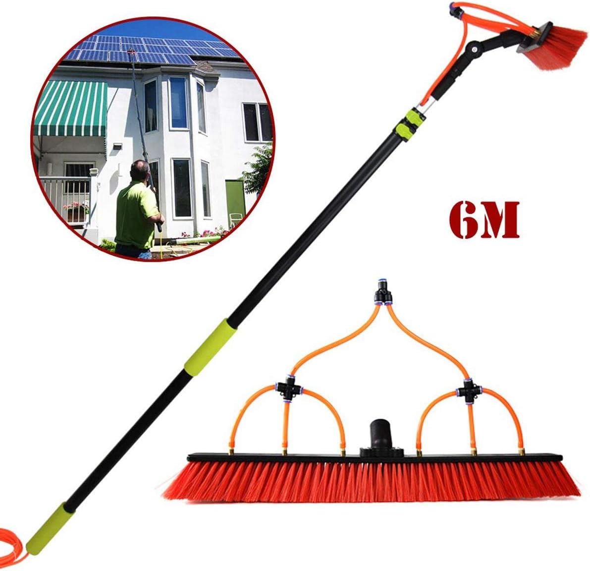 3.6M-9M Window Cleaning Pole/Water Fed Telescopic Brush/Extendable Cleaner Conservatory Roof Suitable for Photovoltaic Panel Cleaning, Trucks Windows, Window Glass Wall-6M