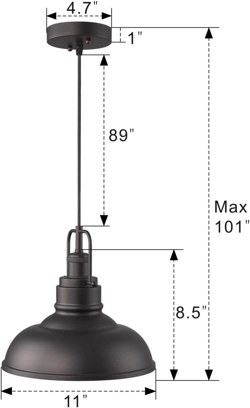 Zeyu Farmhouse Pendant Light, 1-Light Industrial Hanging Light Fixture 11-inch, Oil Rubbed Bronze Finish, 016-1 ORB - - 