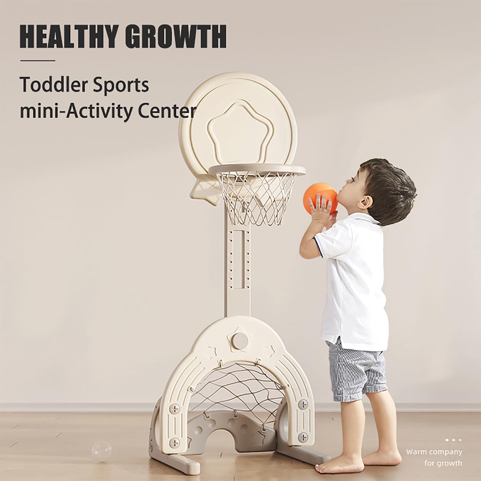 Kids Easy Score Basketball Set, Indoor Outdoor Basketball Hoop Set Adjustable Height Levels,Toddler Sports Activity Center,Basketball Soccer Golf Game Set, Gift for Baby Toy for Baby & Toddlers (Grey)