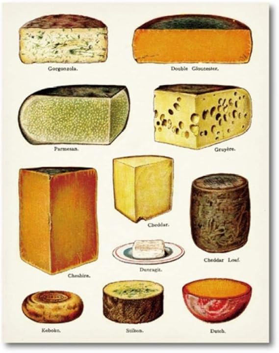 Rjunjie Kitchen Wall Decor Types Of Cheese Chart Poster Prints Cheese
