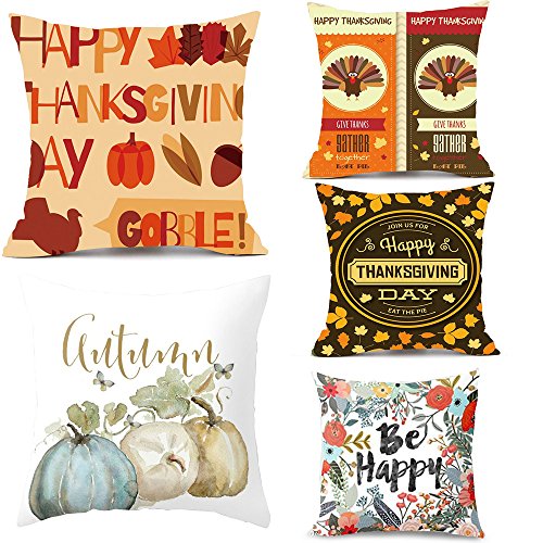 Challyhope Thanksgiving Day Festival Fall Harvest Decorative Pillow Case Sofa Waist Throw Cushion Cover Print Pillowslip (18"x18", E)