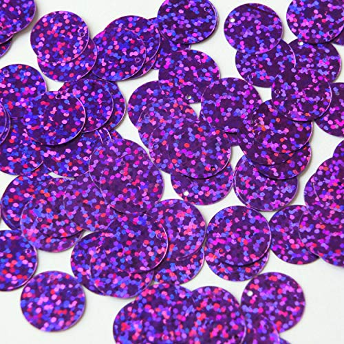 Round Flat Sequin 15mm Top Hole Amethyst Purple Hologram Glitter Sparkle. Couture Paillettes. Made in USA