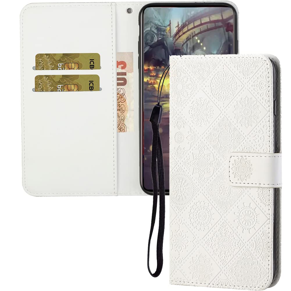 IMEIKONST Compatible with iPhone 13 Pro Max Flip Case, Premium Leather Retro Phone Case Notebook Wallet with Card Holder Magnetic Closure Shockproof Cover for iPhone 13 Pro Max 6.7". White XCH