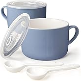 Wareland Soup Bowls with Handles &amp; Spoons, 30oz Ceramic Ramen Bowl with Lid, Large Soup Mugs/Cups for Instant Noodle, Big Cereal Bowls for Oatmeal, Soup Containers with Lids, Set of 2, Sky Blue