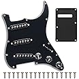 SAPHUE Prewired ST Pickguard SSS 3 Single Coil Pickups Adjustable Big Screws Loaded Electric Guitar Pickguard for Fender Strandard Straocaster Guitar Parts (Black)
