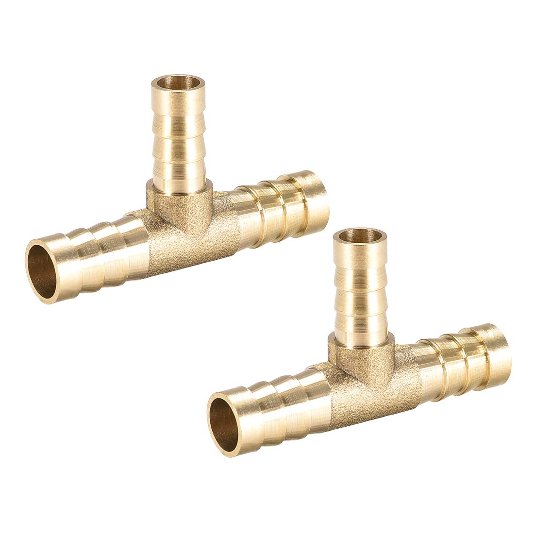 sourcing map Tee Brass Barb Fitting Reducer 3 Way, Fit Hose ID 10mm x 8mm x 10mm 2pcs