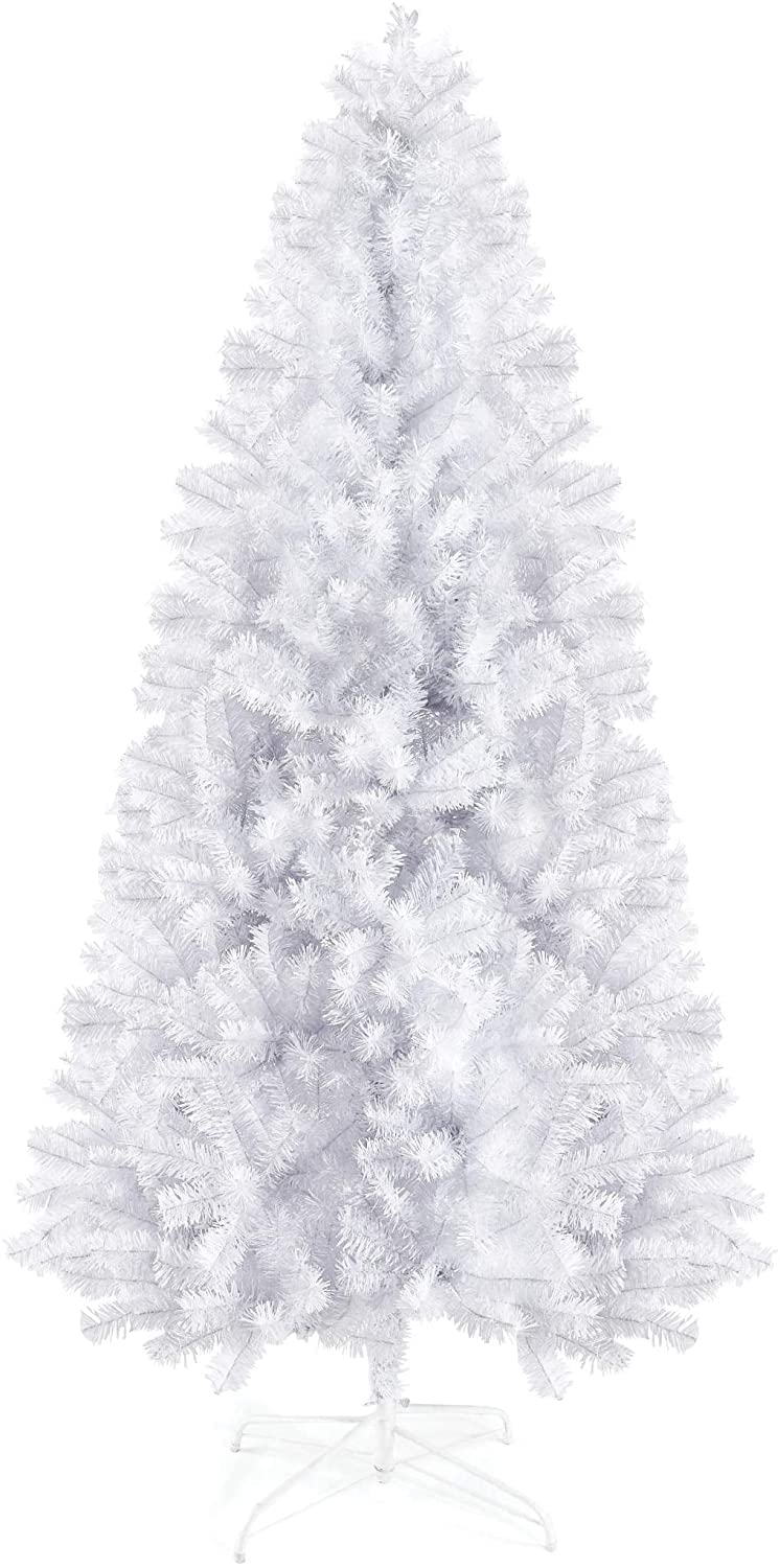 PREXTEX 6 Foot White Christmas Tree - 6ft Artificial Spruce with 1200 Tips and Metal Stand - Xmas Tree White Hinged and Lightweight for Easy Assembly - Fake Frosted Christmas Tree