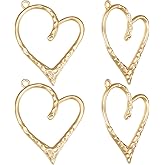 Beebeecraft 1 Box 10Pcs Big Heart Charms 14K Gold Plated Hollow Heart Love Pendant Charms for DIY Necklace Earring Jewelry Making Crafts Supplies Wedding, 1.85x2.24in