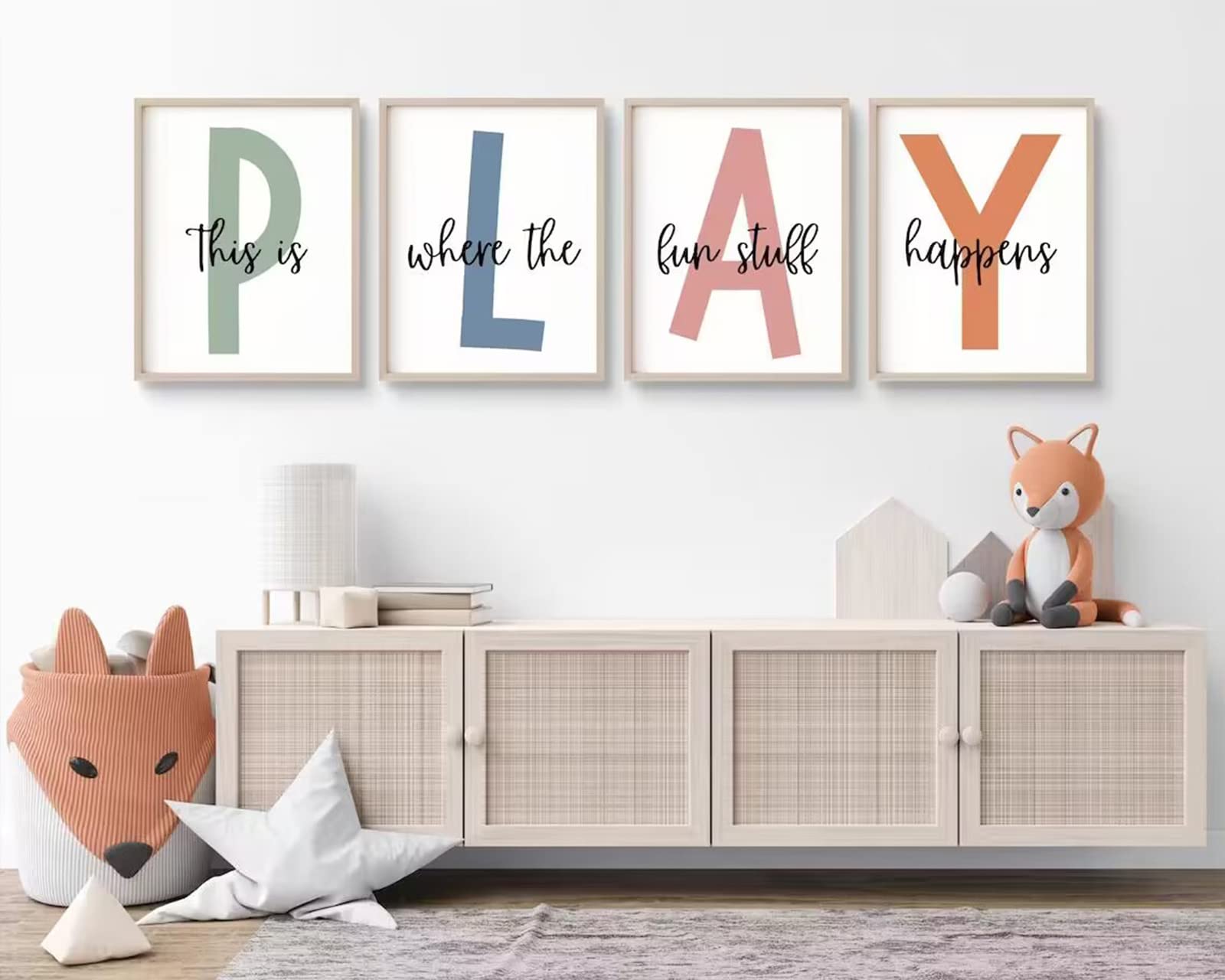 Baccone Kids Playroom Canvas Prints - Boy Kids Room Wall Art Decor - Toddler Nursery Wall Art - Let'S Play Sign Set of 4 UNFRAMED - 8x10 Inch