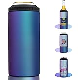 3 in 1 Slim Can Cooler for 12 OZ Skinny Can, Regular Can & Beer Bottle - Keep Cold for 6 Hours - Double Walled Insulated Stainless Steel Vacuum Beverage Insulator (Aurora)