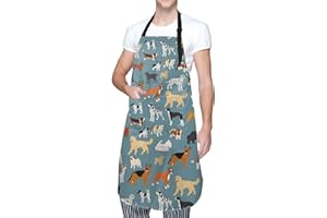 Perinsto Pet Dogs Grooming Waterproof Apron With 2 Pockets Cute Animal Dog Kitchen Chef Aprons Bibs For Cooking Baking Painting Gardening Grooming