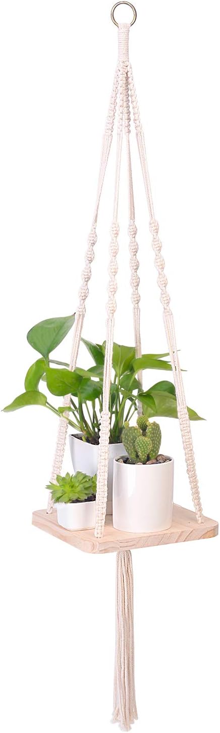 Macrame Hanging Shelf Plant Holder - Indoor Outdoor Hanging Planter Shelf Pot Holder for Morden Boho Home Decor (WH02-8 W)