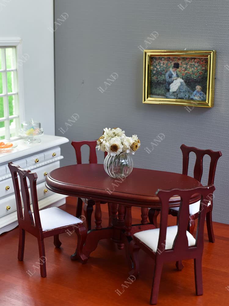 iLAND Miniature Dollhouse Accessories for Dollhouse Furniture on 1:12 Scale, Dollhouse Frames w/Printed Classic Paintings Set (4 Bright Golden Frames & Pictures)