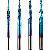 Genmitsu 4pcs 2-Flute Tapered Ball Nose End Mills Tungsten Carbide Cutter with Nano Blue Coat, R0.25-1.0, 1/8” Shank, TB04A3P