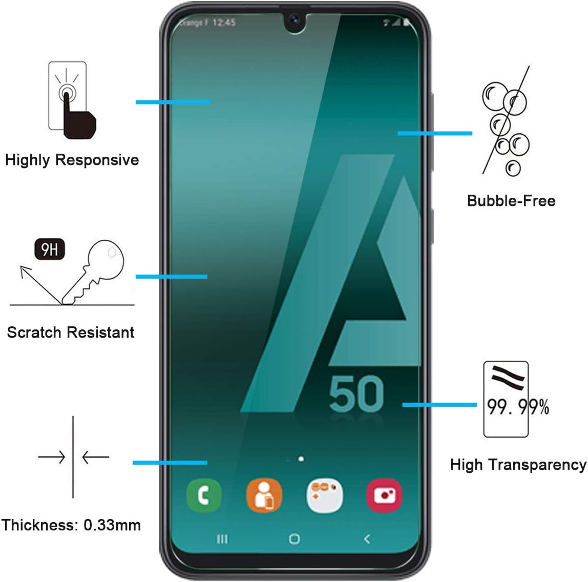 NEW'C 3 Pack Designed for Samsung Galaxy A50 (SM-A505F) Screen Protector Tempered Glass - Image 3