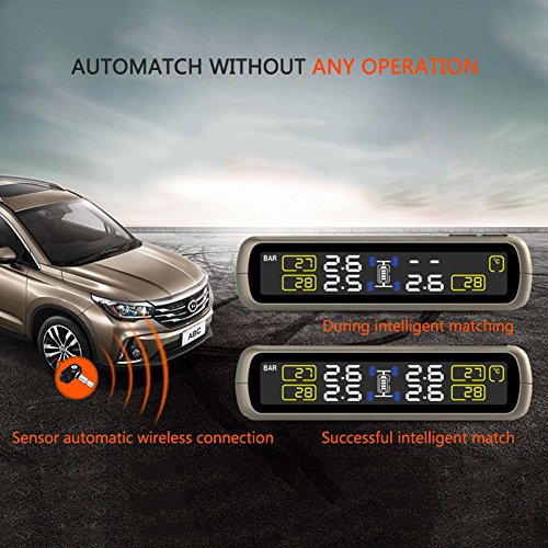 Catinbow TPMS Tire Pressure Monitoring System, Solar Power Tire Pressure Gauge with 4 Internal Sensors Automotive Wireless Connection Real-Time Tire Pressure Monitor for Vehicle (Black)