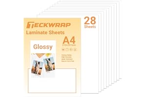 TECKWRAP Laminating Sheets Clear Laminate Sheets Sticker Paper for Inkjet Printer Clear Vinyl for Printable Vinyl Sticker Paper Photo Paper 8.26" x 11.69" A4 28 Sheets, Glossy