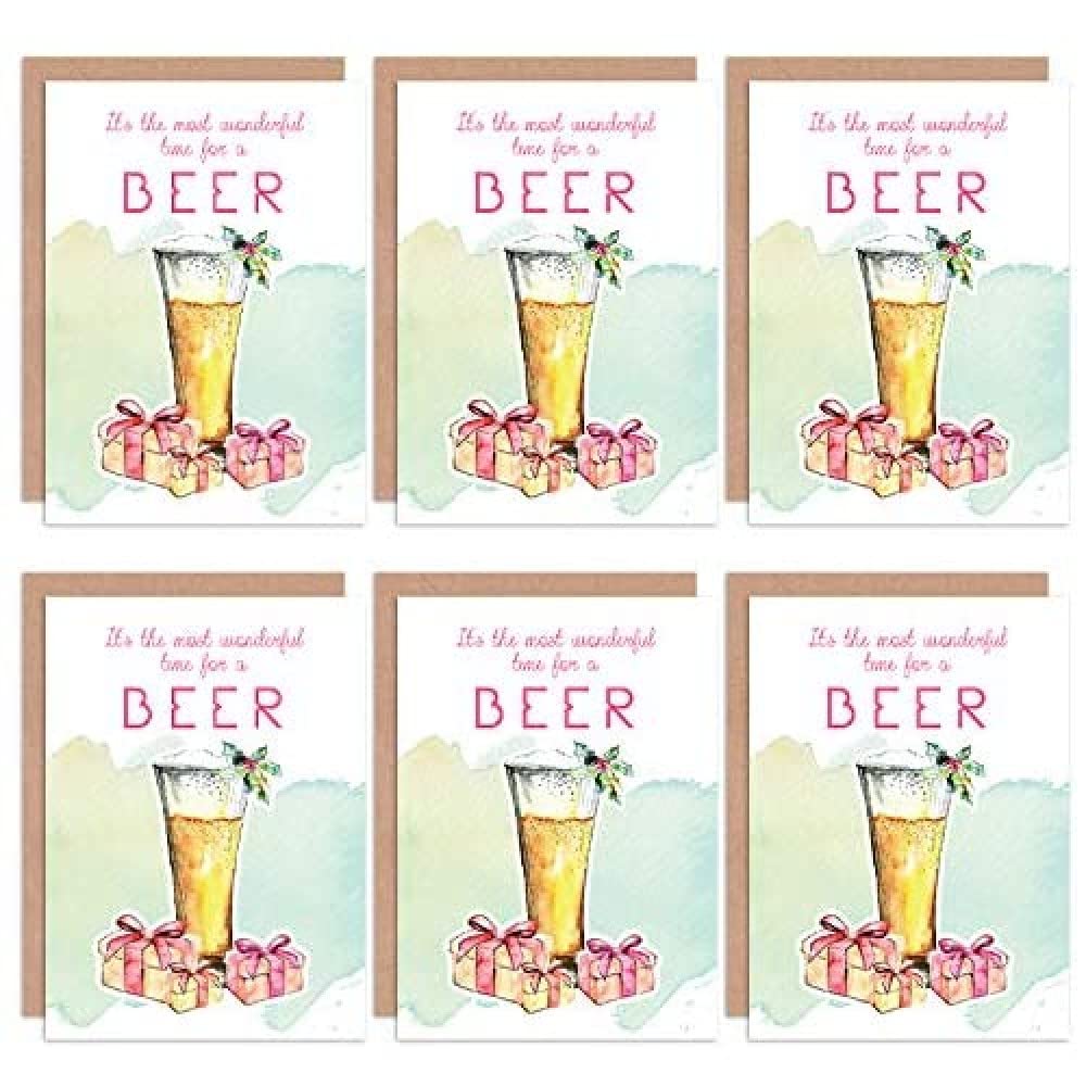 Wee Blue Coo Christmas Cards 6 Pack - Beer Alcohol Funny Tipsy Set Xmas