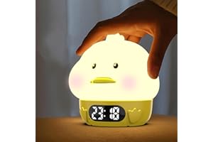 RUISHINE Alarm Clock Lights for Kids-Duck Night Lights,Temperature Display,RGB Color Changing, Wake up Timer, Rechargelable Touch Lamp for Breastfeeding,Silicone Baby Nursery Nightlight Duck
