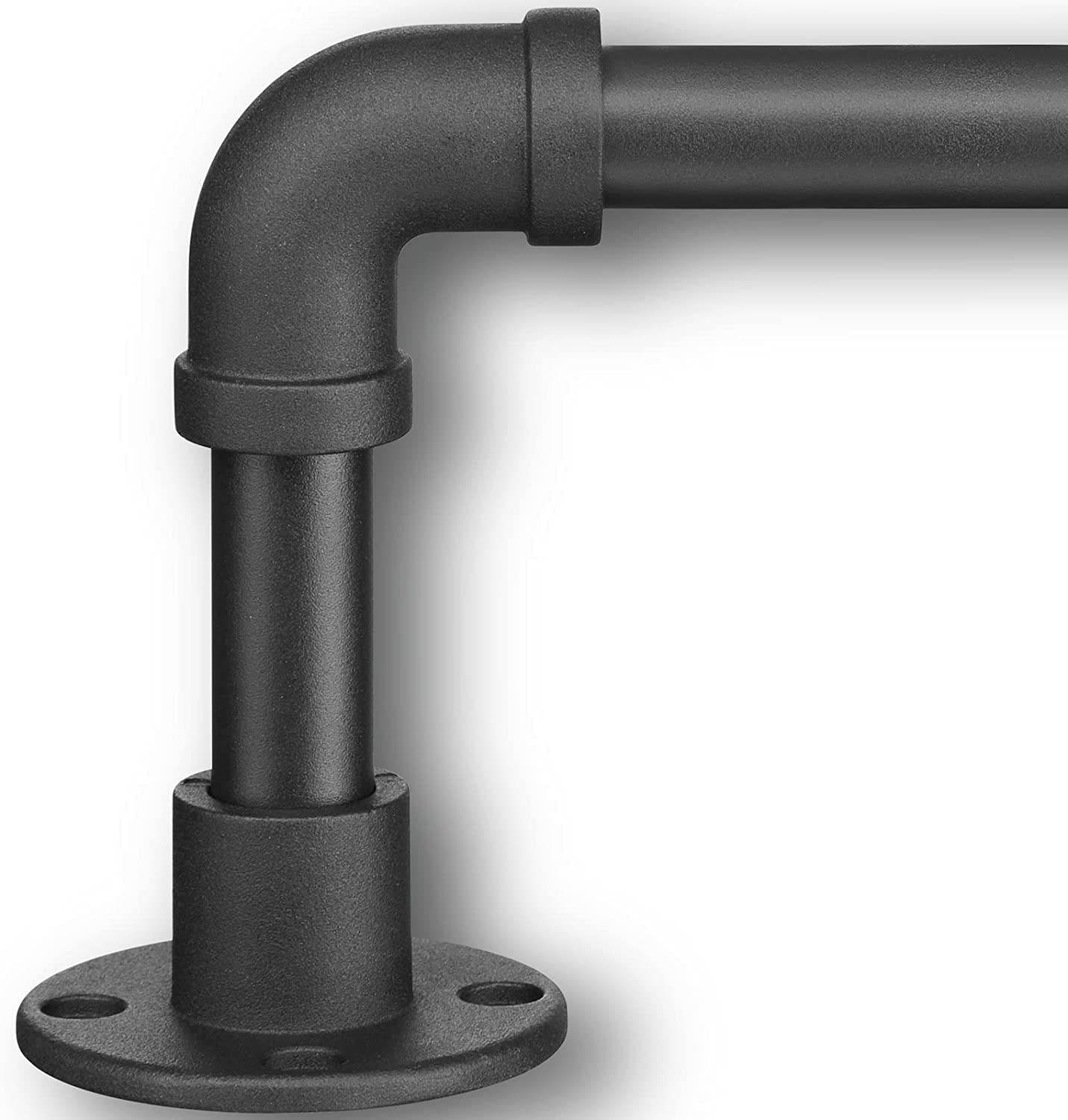 Industrial Style Curtain Rod, 81-144 cm Curtain Rod for Windows with Flange Head Made of Stainless Steel, Curtain Rod, Adjustable Decorative Window for Kitchen, Bedroom, Window, Matte Black