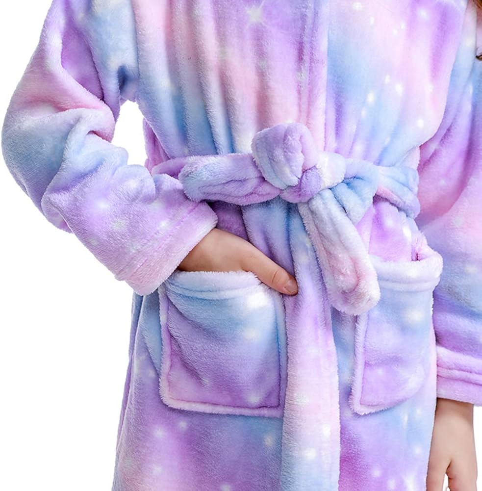 Unisex Children's Flannel Unicorn Bathrobes Hoodie Unicorns Gifts for Girls: Clothing