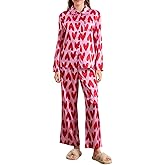 Aopwsrlyi Women's Satin Pajama Sets Valentine's Day Pjs Heart Print Button Up Shirt + Pants Lounge Set 2Pc Sleepwear