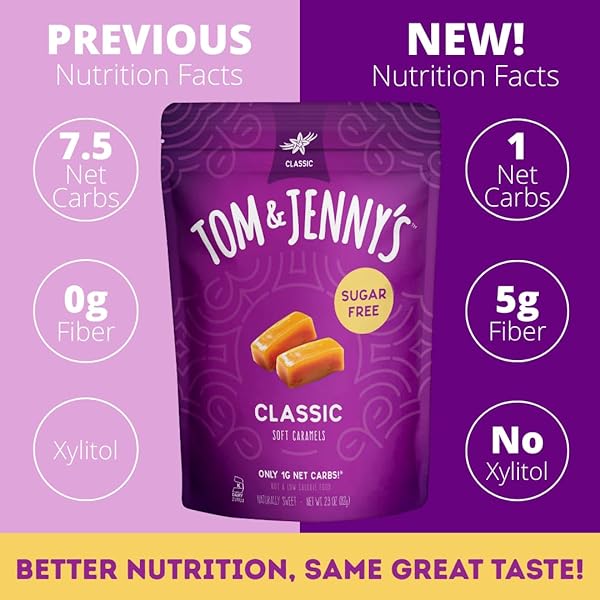 TOM & JENNY’S SUGAR FREE CANDY SOFT CARAMELS INDIVIDUALLY WRAPPED – SEA SALT & VANILLA – LOW NET CARB KETO ZERO SUGAR CANDY WITH ALLULOSE & MALTITOL (CLASSIC CHEWY CARAMELS) 1 PACK