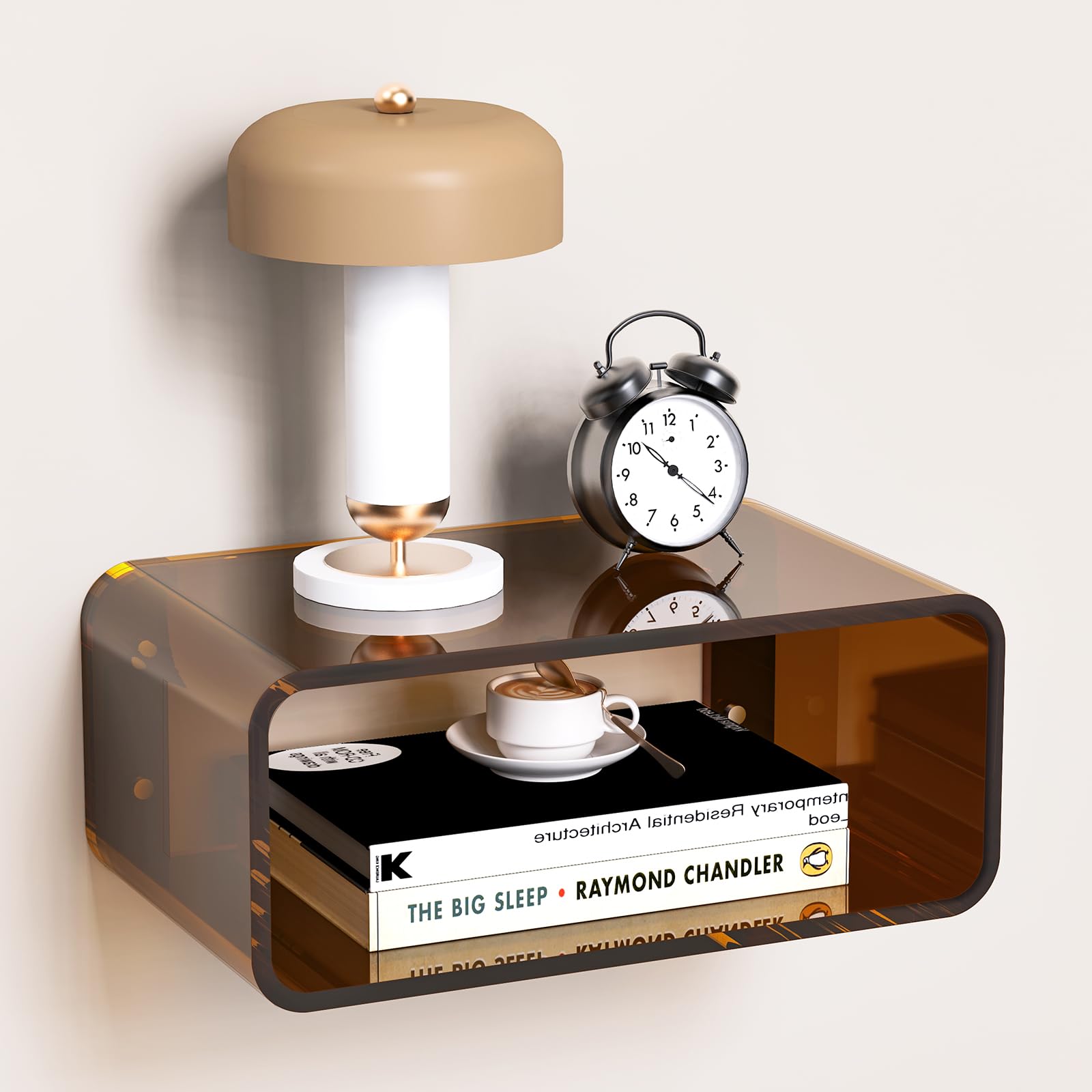 Photo 1 of *MINOR DAMAGE - USED*
Acrylic Floating Nightstand, Bedside Table, Nightstand Shelf Wall Mounted Bedside Shelf (Dark Brown, Small)