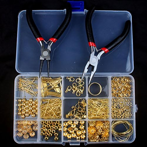 Gold Plated Jewellery Making Starter Kits Pliers Findings Charms Beads Tools Set