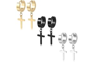 TXPFF Men Women Stainless Steel Cross Earrings Set Dangle Hinged Earrings of Dangle Hinged Earrings Cross hoop Earrings