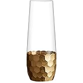 Fitz and Floyd Daphne Set of 4 Stemless Champagne Flutes Glasses 2.5x6" Gold 5 fluid ounces