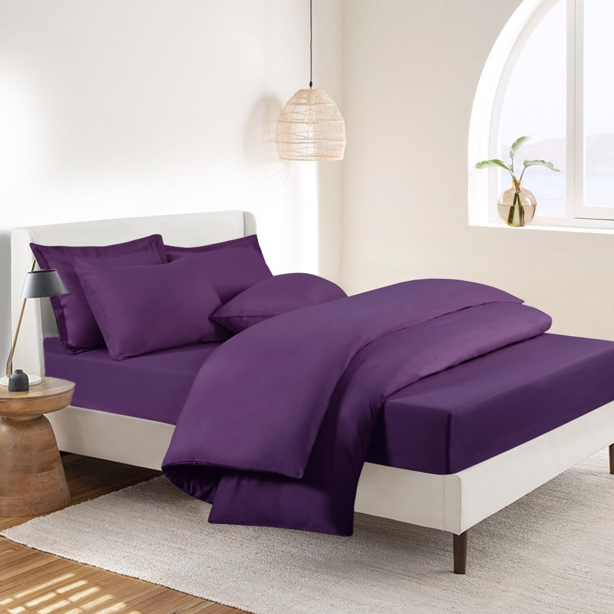 RUIKASI Super King Bedding Sets - 4 Piece Bed Set Superking Bedding, Deep Pocket Fitted Sheet and Duvet Cover with Pillow cases, Soft Microfiber Duvet Set with Zipper, Purple