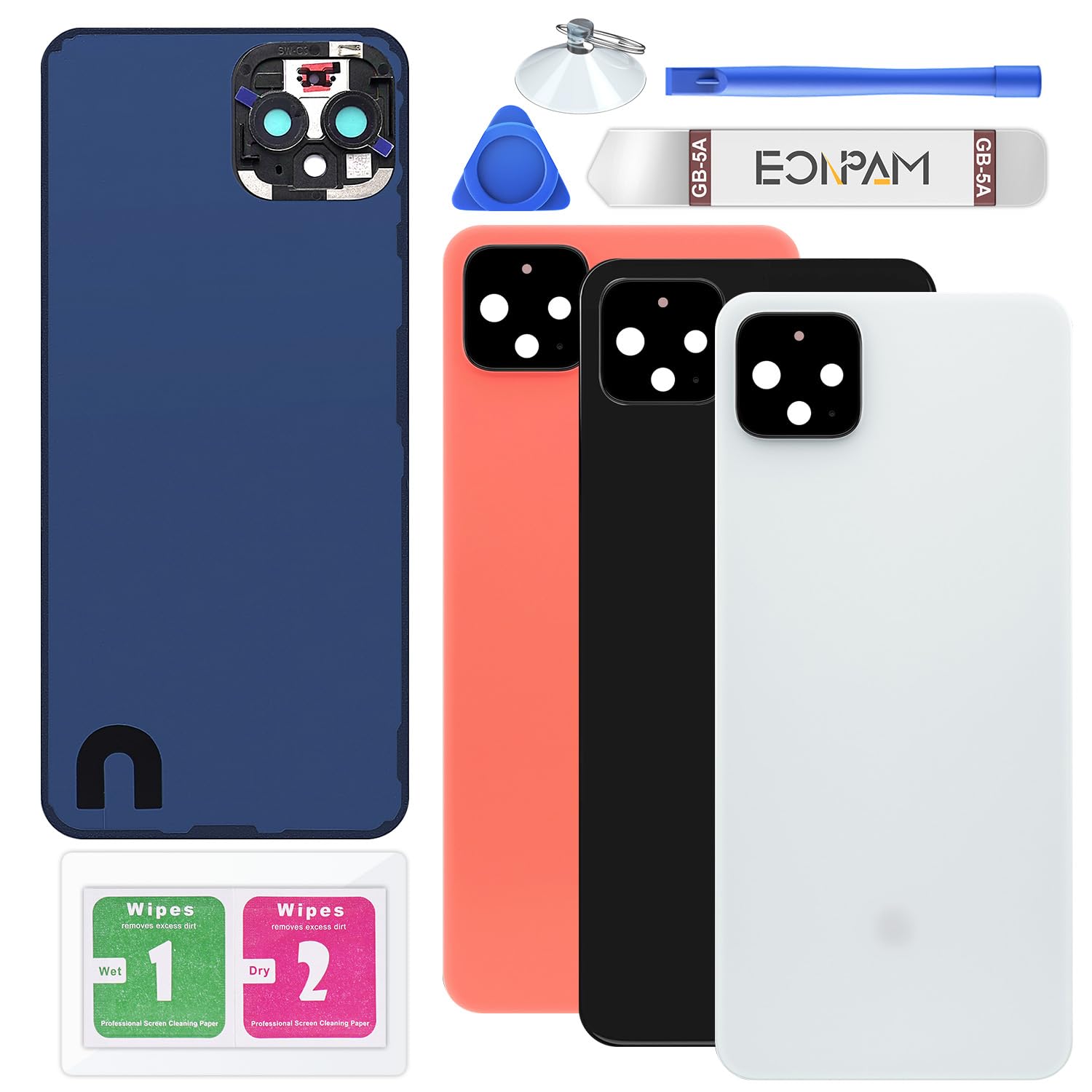 Eonpam Back Cover Glass for Google Pixel 4 Rear Glass Replacement with Camera Lens + Repair Kit Rear Housing (Clearly White)