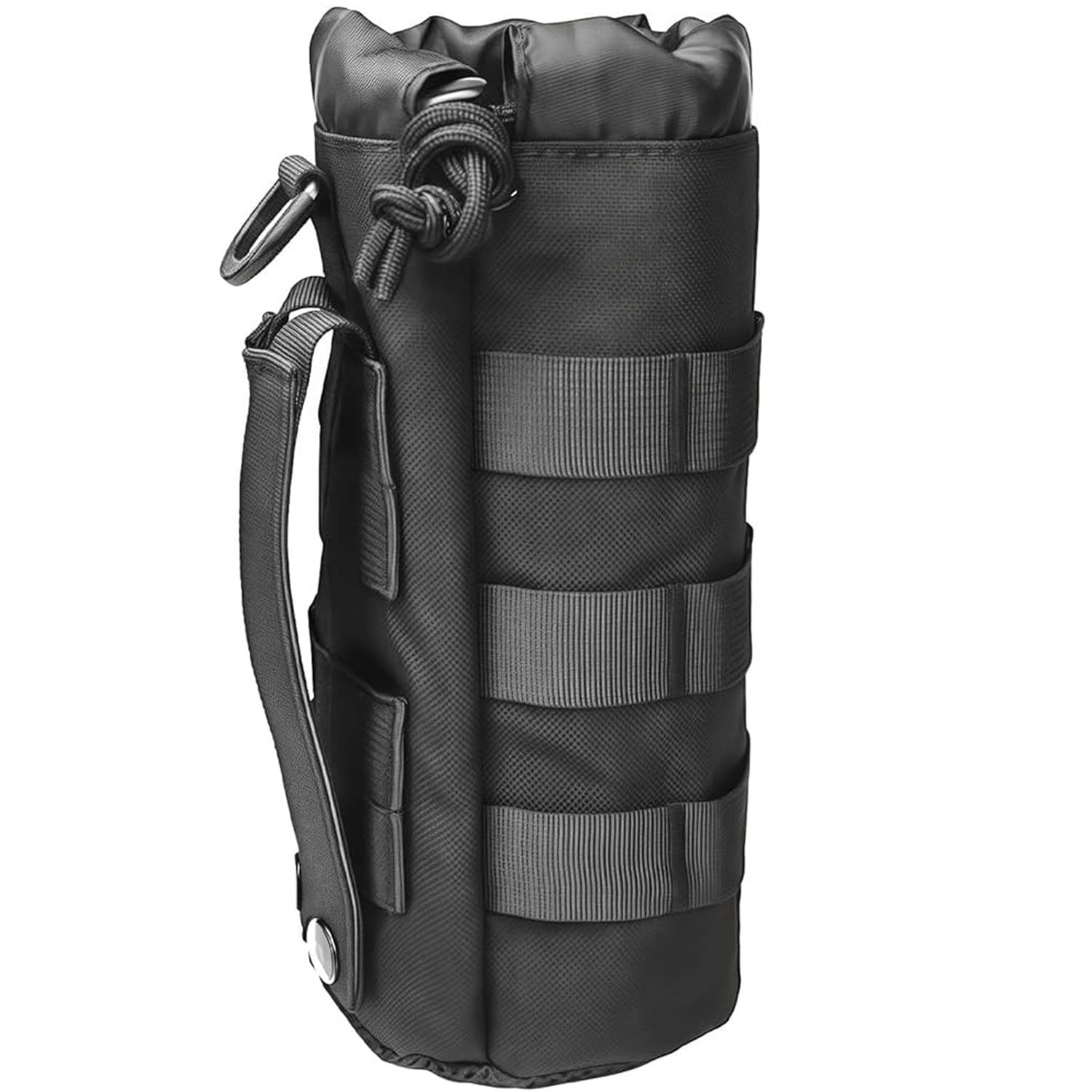 1 pcs Molle Water Bottle Pouch, Molle Bottle Holder Holster Hydration Carrier Bag with Adjustable Drawstring Open Top for Military Vest Backpack Outdoor Cycling Hiking Camping Running (Black)