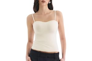 Lehoba Built in Bra Tank Tops for Women, Double Lined Padded Cami Scoop Neck Spaghetti Straps Basic Summer Top 2026