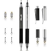 ELZO 3 in 1 Precision Stylus Pen Universal Capacitive Combo 2 Packs with 4 Replaceable Disc and 2 Fiber Tips for Tablet iPad