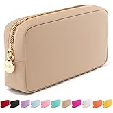 Makeup Bag Travel Cosmetics Pouch and Toiletry Bag, Nylon Zipper Pouch Purse, Cute Make Up Organizer Storage Tote for Women Girls, Waterproof Travel Skincare Case, Small Makeup Bags, Sand