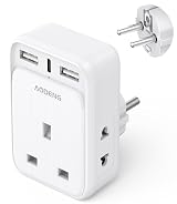 Aodeng UK to EU Plug Adaptor 3 USB Ports 20W USB C Shaver Adapter Type E/F