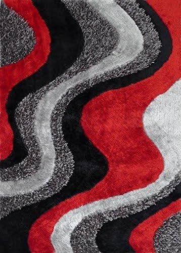 CHIC RUGZ Design 29 black Red 100% Polyester Modern Hand Tufted Shag Area Rug, 5' x 7'
