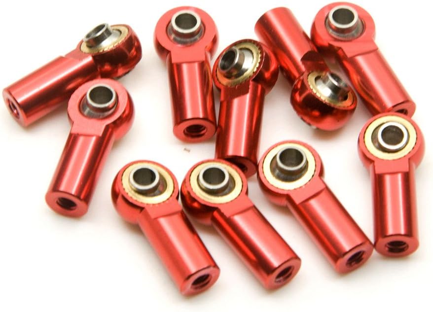 10Pcs M3 Aluminum Ball Head Holder Link Rod Ends Joint Linkage for 1/10 RC Axial SCX10 F350 D90 Etc. RC Crawler Accessories (Red)