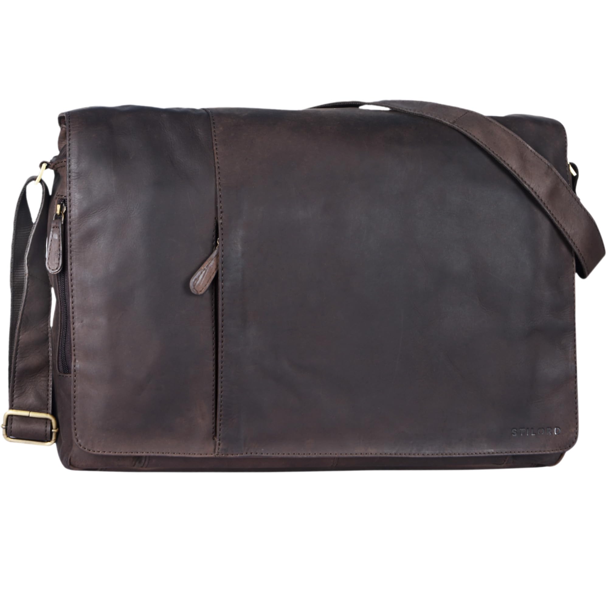 STILORD "Maximus" XXL Leather Bag Extra Large Messenger Bag Business Briefcase Office for 17 18 19 21 Inch Laptops Colour:Flat Dark Brown