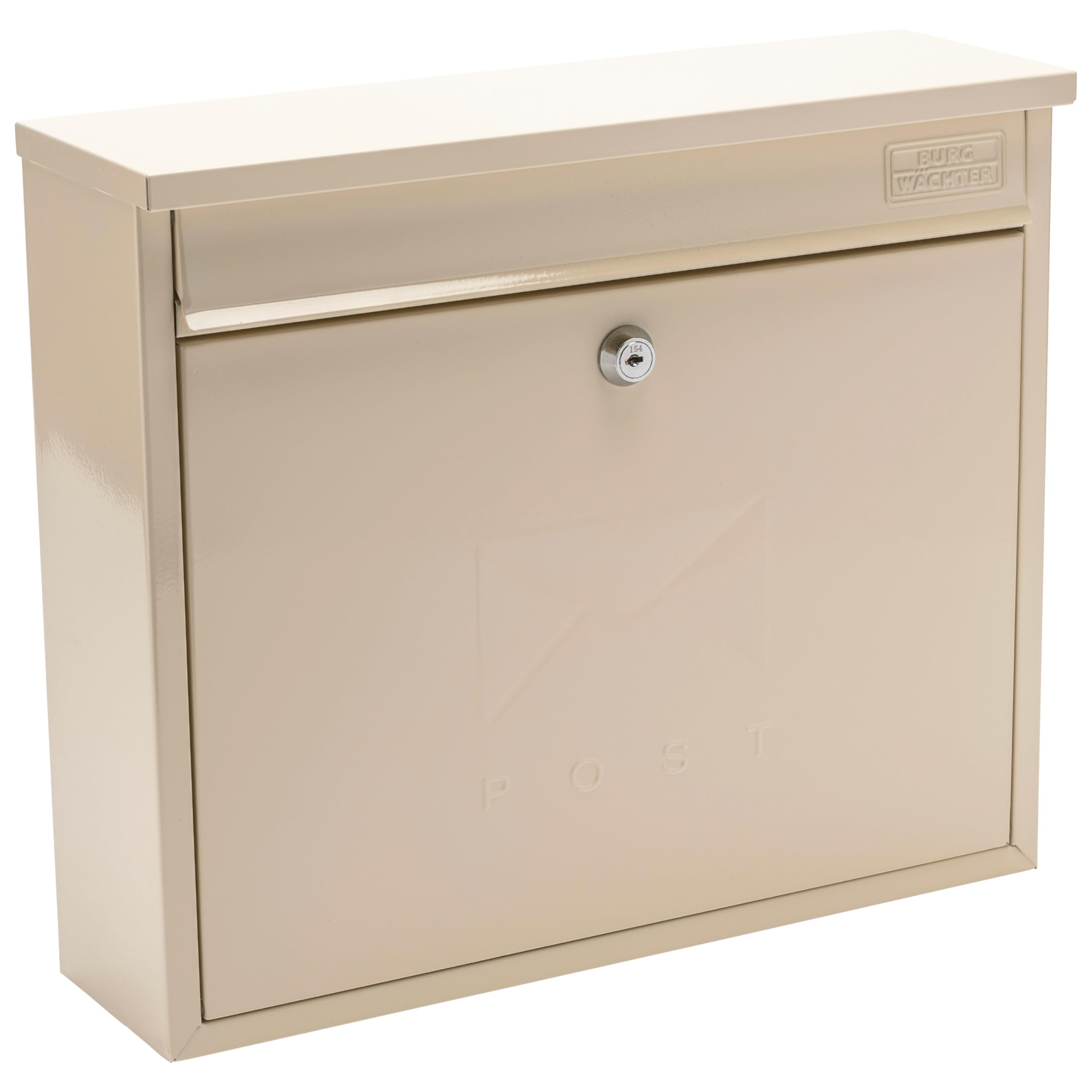 Burg-Wachter MB02AC Antique Cream Elegance Wall Mounted Galvanised Steel Lockable Weatherproof Post Box - 36x31x10cm