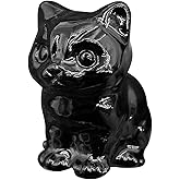IUYYPU Natural Black Obsidian Cat Figurine – Hand-Crafted for Spiritual Protection & Feng Shui, Thoughtful Gift for Cat Lovers – Mini Decor for Home/Office & Meditation